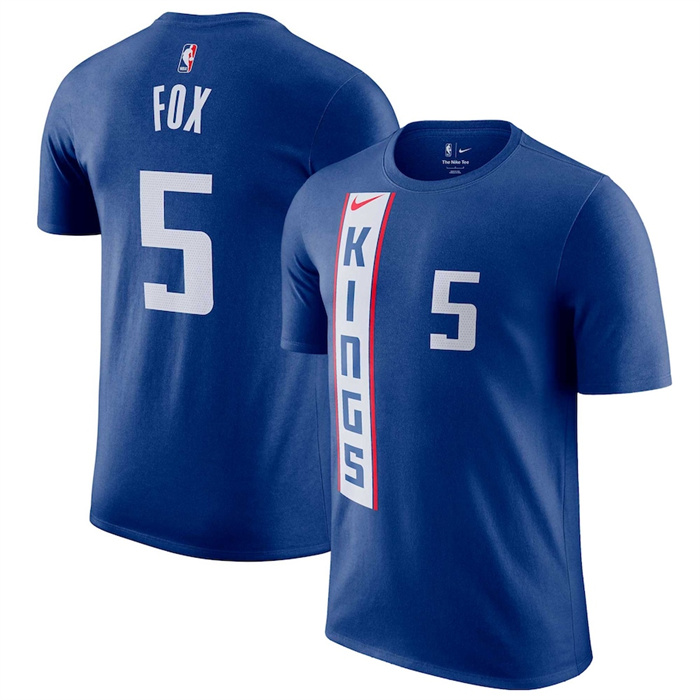 Men's Sacramento Kings #5 De'Aaron Fox Blue 2023/24 City Edition Name & Number T-Shirt